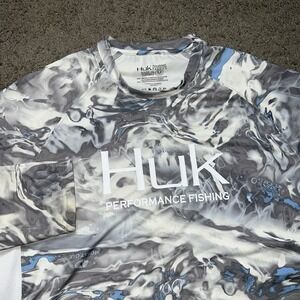 Huk Performance Fishing T-Shirt Men's Size M Long Sleeve Marble Camo Gray
